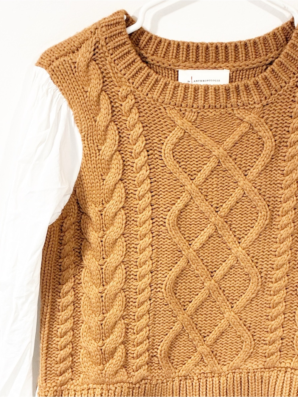 By Anthropologie Cable Knit Sweater Vest & Blouse Layered Top Size Medium - Picture 3 of 6